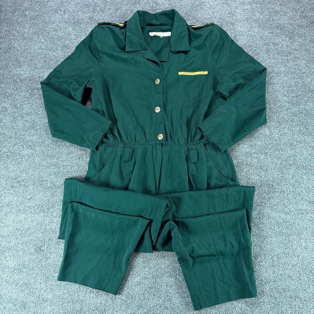 Vintage Forest Green Military Style Jumpsuit Gold Button One Piece‎ Large Retro